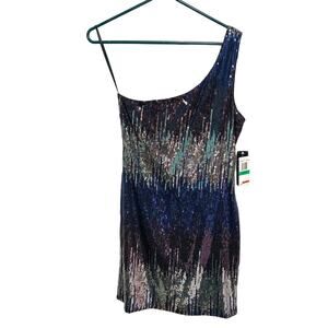 As U Wish One Shoulder Blue Silver Sequin Dress Size Large